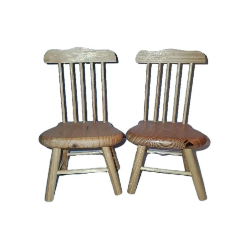 Light Oak‎ Dollhouse Chairs 2 Miniature Child Play Small Kitchen